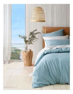 Sandy Cape Washed Belgian Linen Quilt Cover Set Seafoam