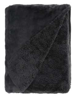 Heritage Reversible Sherpa Blanket Charcoal -Linen House Shop 749223640 749223190 3 1 720x928