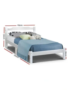 King Single Size Wooden Bed Frame White -Linen House Shop 758130940 2 720x928
