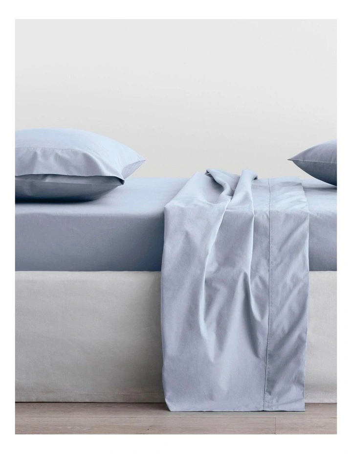 Organic Cotton Percale 300TC Fitted Sheet In Soft Blue 3 Organic Cotton Percale 300TC Fitted Sheet In Soft Blue