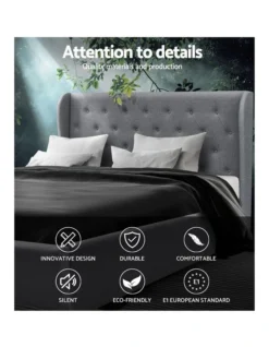 Queen Size Gas Lift Bed Frame Base With Storage Mattress Grey Fabric Wooden -Linen House Shop 795723040 3 720x928