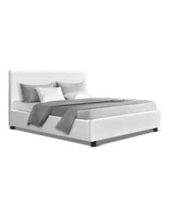 Double Full Size Bed Frame Base Mattress Platform White Leather Wooden NEO