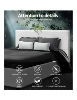 Double Full Size Bed Frame Base Mattress Platform White Leather Wooden NEO -Linen House Shop 795723670 3 720x928