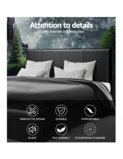 Queen Size Bed Frame Gas Lift PU Leather Wooden Storage Steel Black -Linen House Shop 795724840 3 720x928