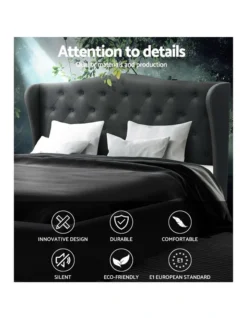 Queen Size Bed Frame Base Mattress Platform Fabric Wooden Charcoal PIER -Linen House Shop 795725470 3 720x928