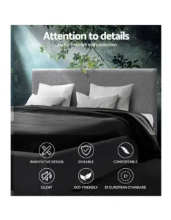 Double Size Bed Frame Gas Lift Linen Fabric Wooden Storage Steel Grey -Linen House Shop 795725650 3 720x928