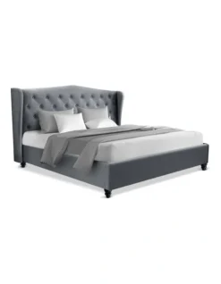 King Size Wooden Upholstered Bed Frame Headborad Grey