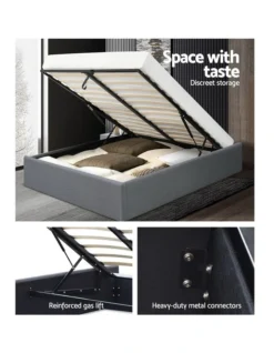 Queen Size Gas Lift Bed Frame Base With Storage Platform Fabric -Linen House Shop 795727540 4 720x928