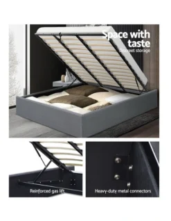 King Size Gas Lift Bed Frame Base With Storage Platform Fabric -Linen House Shop 795728530 4 720x928