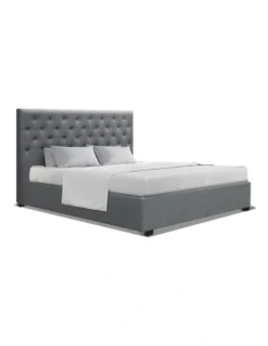 Queen Size Gas Lift Bed Frame Base With Storage Mattress Grey Fabric VILA