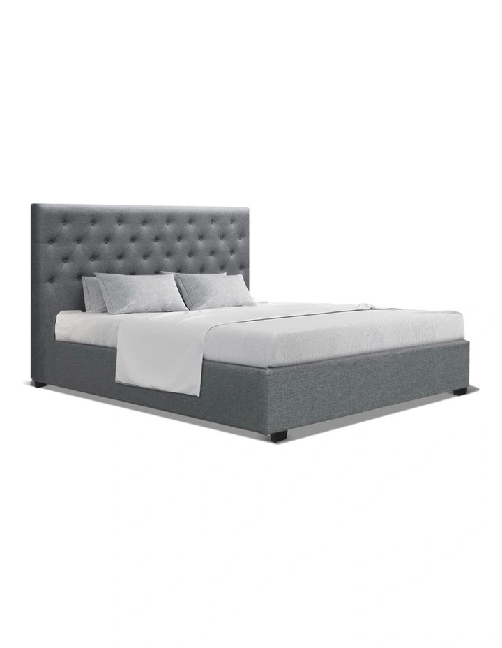Queen Size Gas Lift Bed Frame Base With Storage Mattress Grey Fabric VILA 3 Queen Size Gas Lift Bed Frame Base With Storage Mattress Grey Fabric VILA
