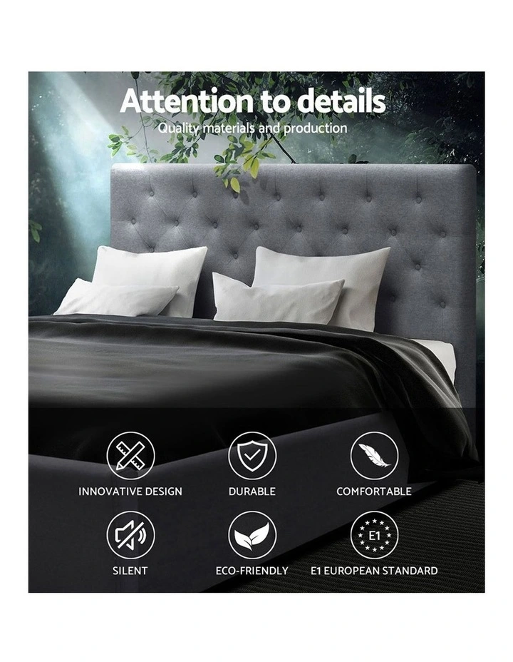 Queen Size Gas Lift Bed Frame Base With Storage Mattress Grey Fabric VILA 5 Queen Size Gas Lift Bed Frame Base With Storage Mattress Grey Fabric VILA - Image 3