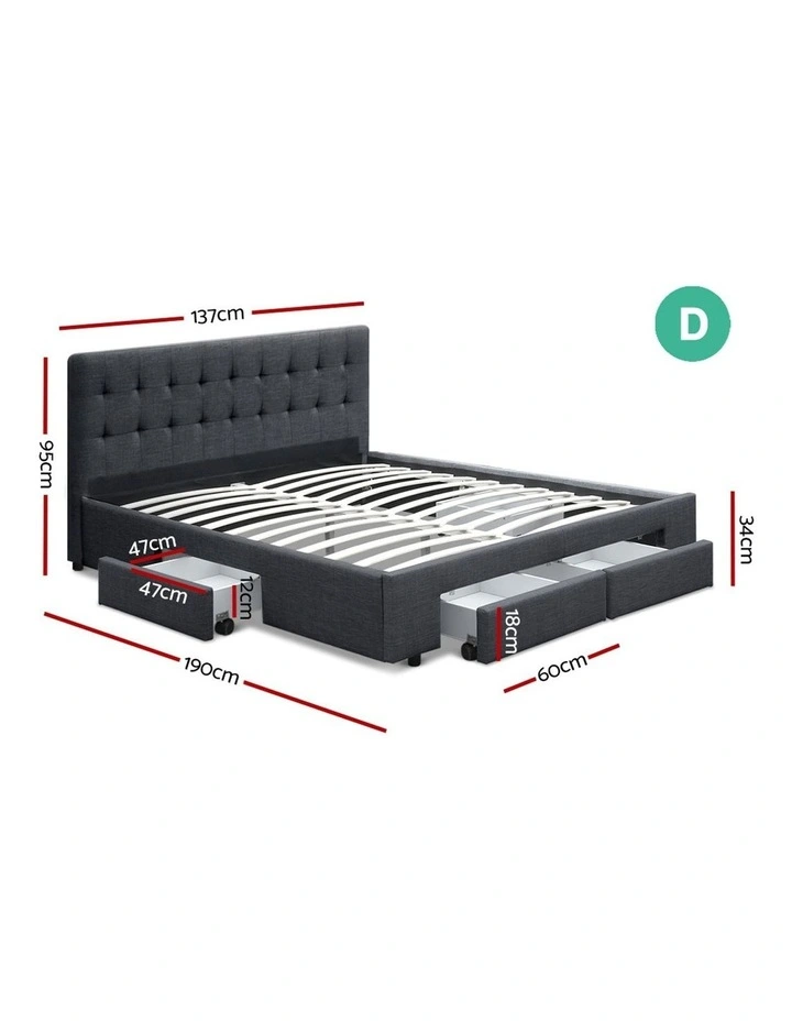 Double Size Fabric Bed Frame Headboard With Drawers Charcoal 4 Double Size Fabric Bed Frame Headboard With Drawers Charcoal - Image 2
