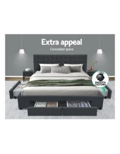 King Size Fabric Bed Frame Headboard With Drawers Charcoal -Linen House Shop 795731140 3 720x928