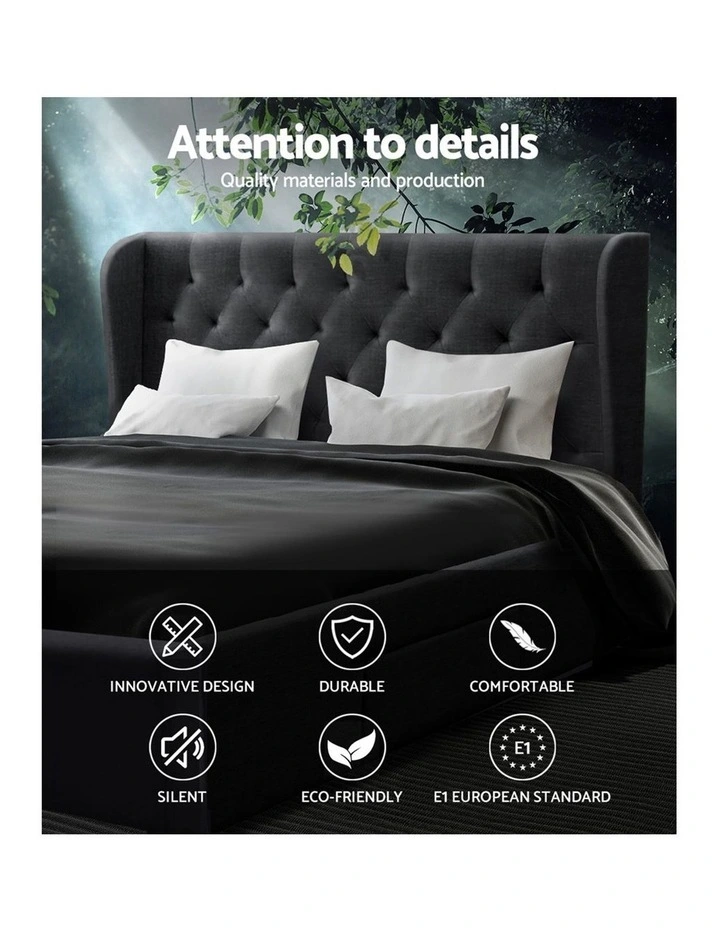 Queen Size Bed Frame Base Mattress With Storage Drawer Charcoal Fabric MILA 6 Queen Size Bed Frame Base Mattress With Storage Drawer Charcoal Fabric MILA - Image 4