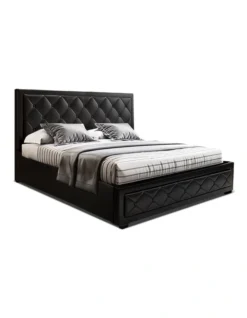 TIYO King Size Gas Lift Bed Frame Base With Storage Mattress Black Leather