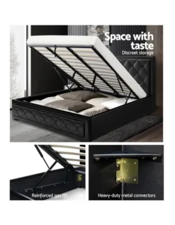 TIYO King Size Gas Lift Bed Frame Base With Storage Mattress Black Leather -Linen House Shop 795734110 4 720x928