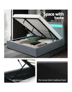Bed Frame Double Full Size Gas Lift Base With Storage Grey Fabric COLE -Linen House Shop 795843820 6 720x928
