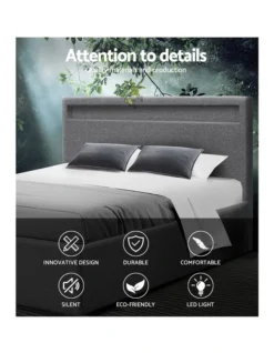 LED Bed Frame Queen Size Gas Lift Base With Storage Grey Fabric COLE -Linen House Shop 795844450 3 720x928