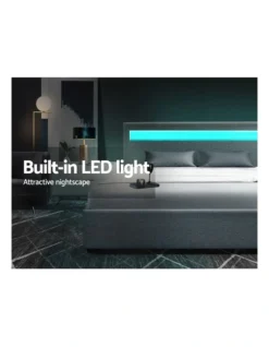 LED Bed Frame Queen Size Gas Lift Base With Storage Grey Fabric COLE -Linen House Shop 795844450 4 720x928
