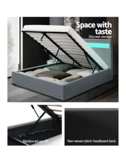 LED Bed Frame Queen Size Gas Lift Base With Storage Grey Fabric COLE -Linen House Shop 795844450 6 720x928