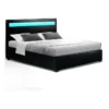 LED Bed Frame Queen Size Gas Lift Base With Storage Black Leather