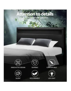 LED Bed Frame Queen Size Gas Lift Base With Storage Black Leather -Linen House Shop 795844900 3 720x928