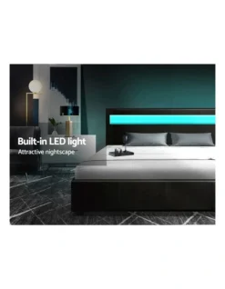 LED Bed Frame Queen Size Gas Lift Base With Storage Black Leather -Linen House Shop 795844900 4 720x928