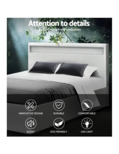 LED Bed Frame Queen Size Gas Lift Base With Storage White Leather -Linen House Shop 795845620 3 720x928