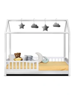 Wooden Bed Frame Single Size Timber Mattress Base Pine Platform White ROCK -Linen House Shop 795850840 3 720x928