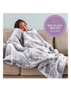 Feel Perfect Faux Fur Heated Throw Blanket In Grey -Linen House Shop 814452040 3 1 720x928