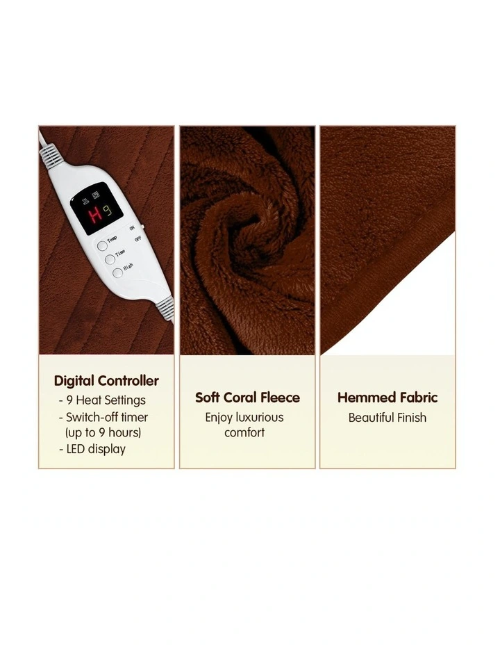 Heated Electric Blanket Throw Rug Coral Warm Fleece Winter Brown 5 Heated Electric Blanket Throw Rug Coral Warm Fleece Winter Brown - Image 3