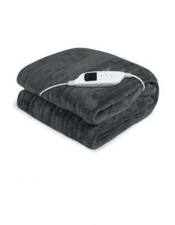 Heated Electric Blanket Throw Rug Coral Warm Fleece Winter Grey