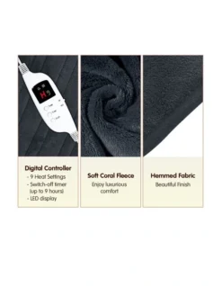 Heated Electric Blanket Throw Rug Coral Warm Fleece Winter Grey -Linen House Shop 855666640 3 720x928