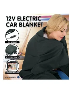 Heated Car Blanket Travel Rug Soft Caravan Fleece Electric Throw 12 Volt Dc Auto Black -Linen House Shop 855666730 6 720x928