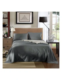 Kensington 1200 Thread Count 100% Egyptian Cotton Sheet Set Stripe Hotel Grade In Charcoal