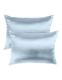 Mulberry Soft Silk Hypoallergenic Pillowcase Twin Pack 51x76cm In Light Blue