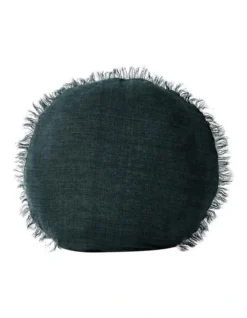 Vintage Linen Fringe 55cm Round Cushion In Storm