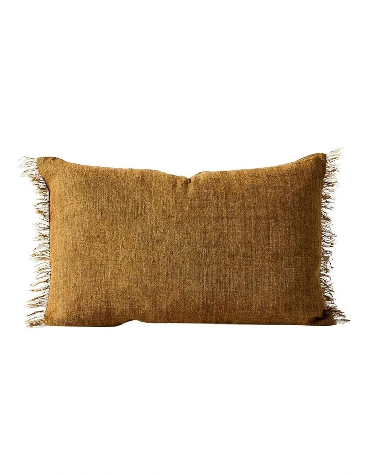 Vintage Linen Fringe Rectangle Cushion In Bronze 3 Vintage Linen Fringe Rectangle Cushion In Bronze