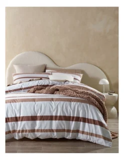 Lincoln Stripe Cotton Quilt Cover Set In Light Brown