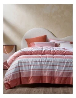 Porter Stripe Cotton Quilt Cover Set In Pink/White