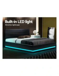 Lumi Gas Lift Bed Frame Black Leather RGB LED Queen -Linen House Shop 887810860 5 720x928