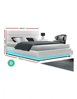 Lumi Gas Lift Bed Frame Double White Leather -Linen House Shop 887812390 2 720x928