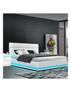 Lumi Gas Lift Bed Frame Double White Leather -Linen House Shop 887812390 3 720x928