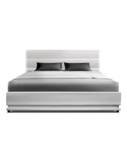 Lumi Gas Lift Bed Frame Double White Leather -Linen House Shop 887812390 4 720x928