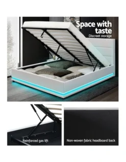 Lumi Gas Lift Bed Frame Double White Leather -Linen House Shop 887812390 7 720x928