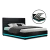 Lumi Gas Lift Bed Frame Double Black Leather