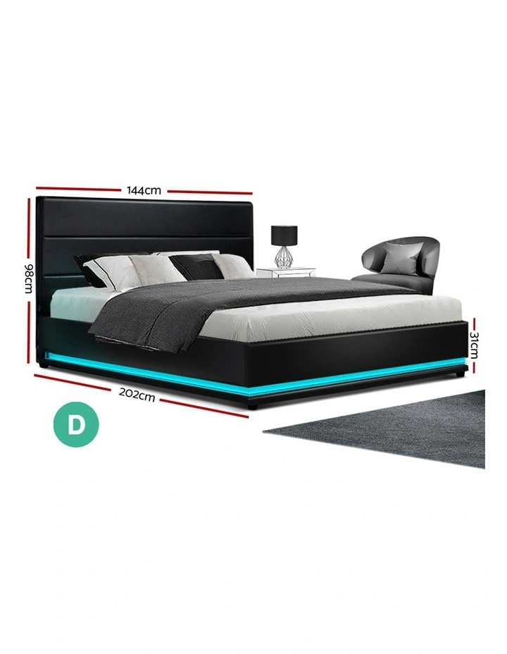 Lumi Gas Lift Bed Frame Double Black Leather 4 Lumi Gas Lift Bed Frame Double Black Leather - Image 2
