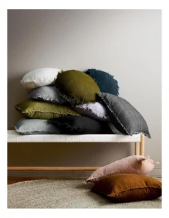 Vintage Linen Fringe Cushion In Pink Clay -Linen House Shop 888099490 2 720x928