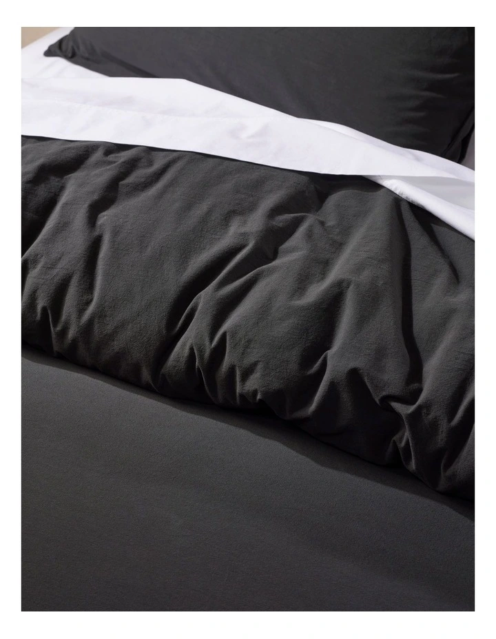Stonewashed 250TC Cotton Quilt Cover Set In Black 4 Stonewashed 250TC Cotton Quilt Cover Set In Black - Image 2